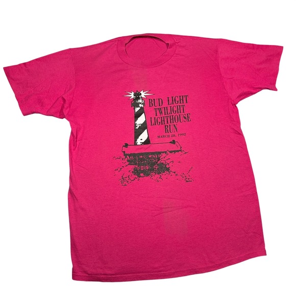 Other - Vintage 1992 Bud Light Twilight Lighthouse Run T Shirt Pink